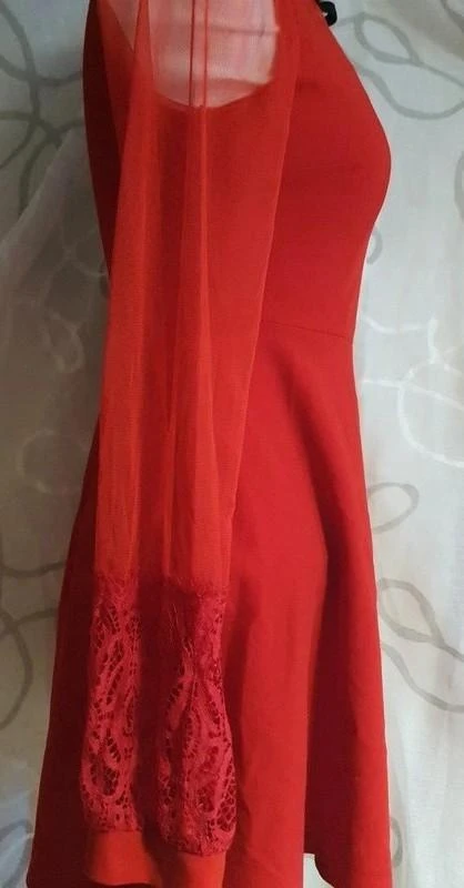 Vestido rojo de tul con mangas largas para mujer talla 36 - S – photo 8